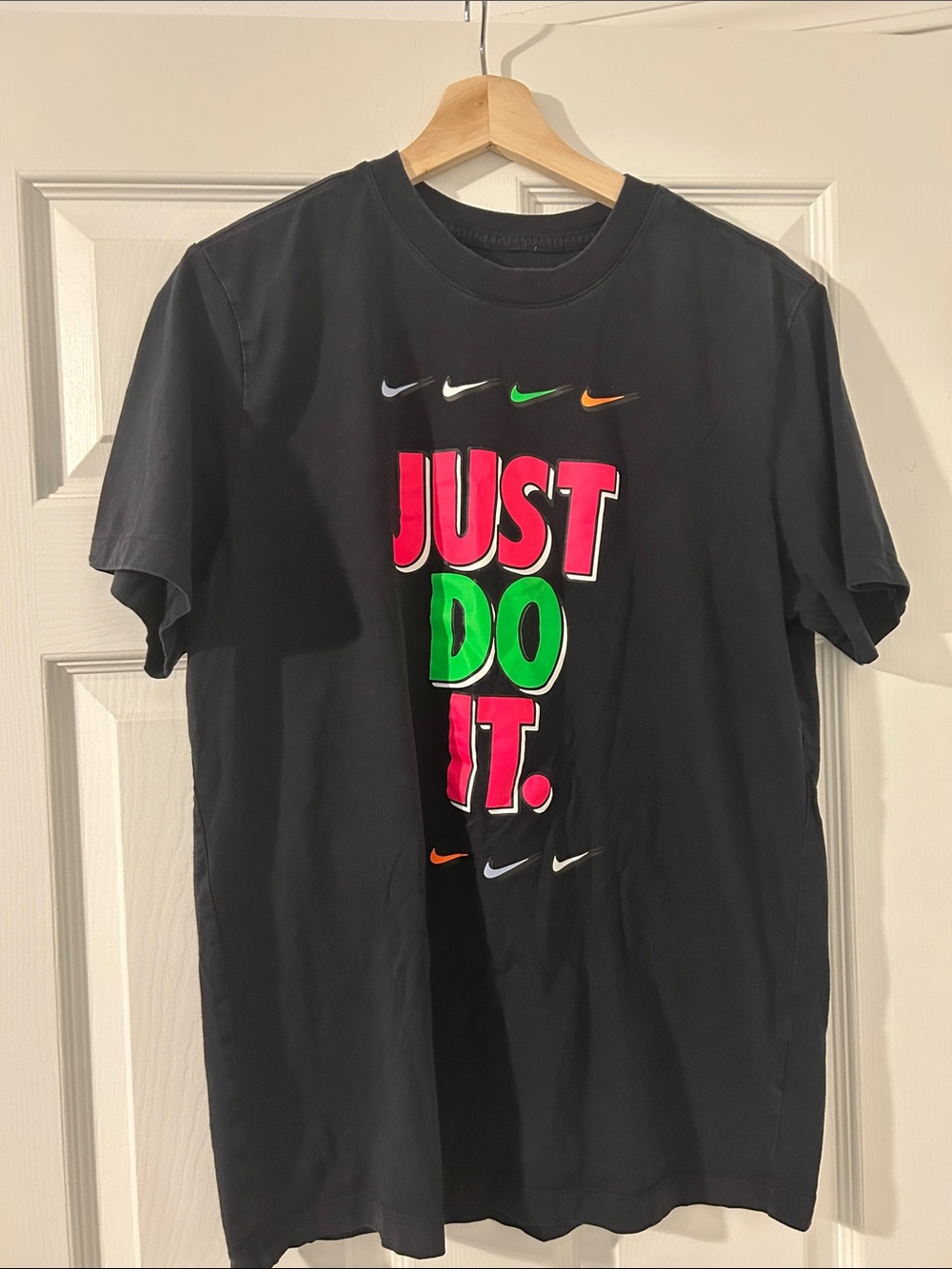 Nike Black Short-Sleeve 'Just Do It' Graphic Tee with Neon Accents
